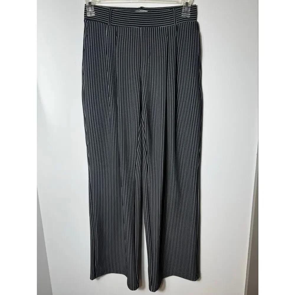 Chrome Riot M Pinstripe Pull On Menswear Pleated Trouser Pants Office Siren EUC - Picture 2 of 9